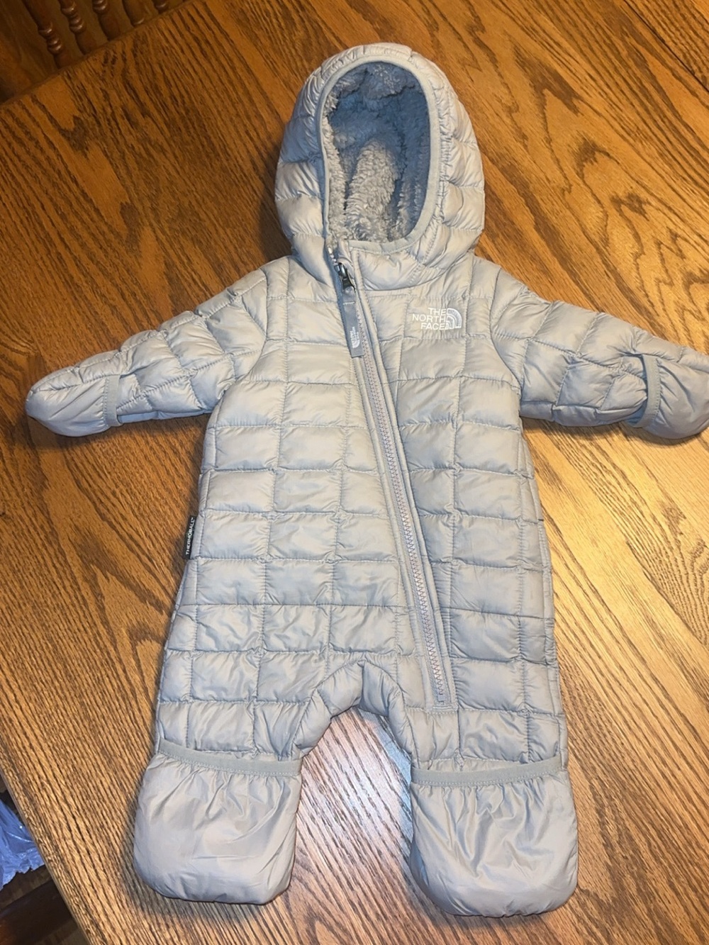 The North Face Light Gray Puffer Baby One-Piece Footie